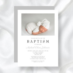 Grey Elegant Photo Boy Baptism Invitation