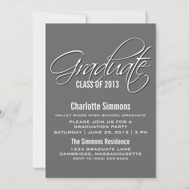 Grey Elegant Script Graduation Invite (Front)