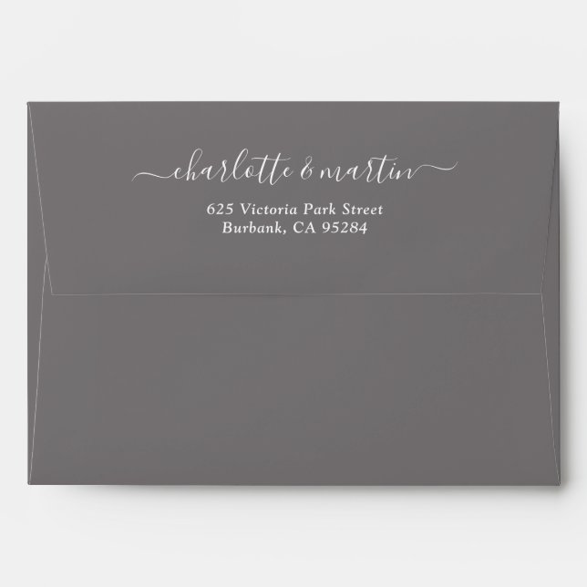 Grey Elegant Script Return Address Wedding Envelope (Back (Top Flap))