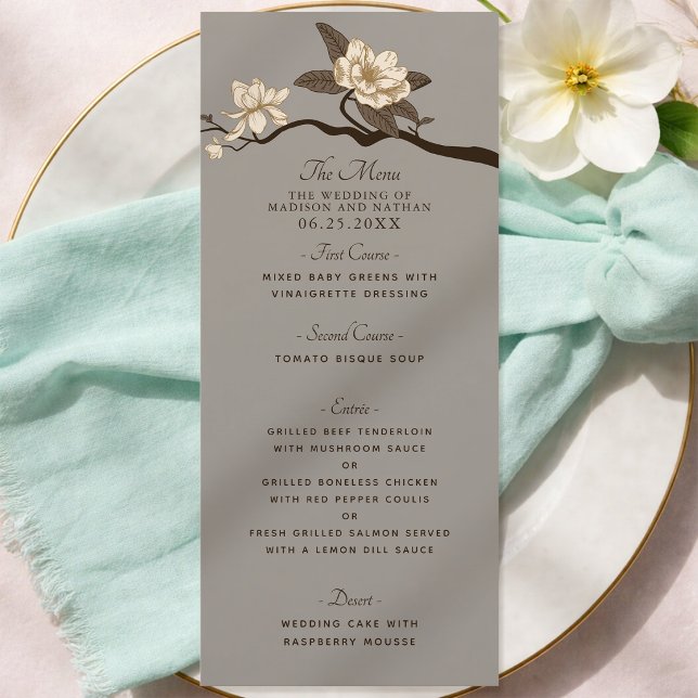 Grey Elegant Vintage Magnolia Wedding Menu (Creator Uploaded)