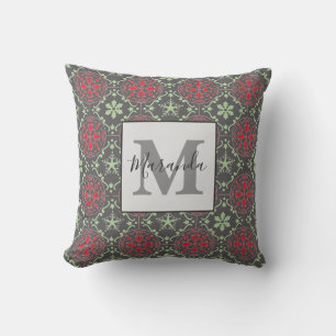 Grey Elegant Winter Nordic Snowflake Monogram  Cushion