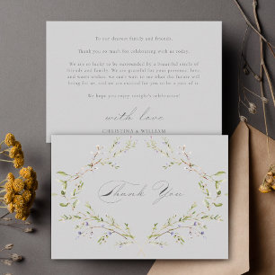 Grey Elegant Winter Wildflowers Wedding Thank You Card