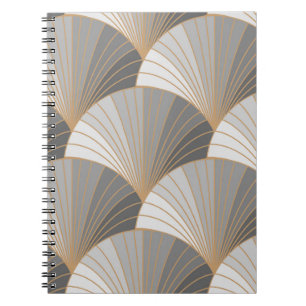 Grey elements with gold outline. seamless pattern. notebook