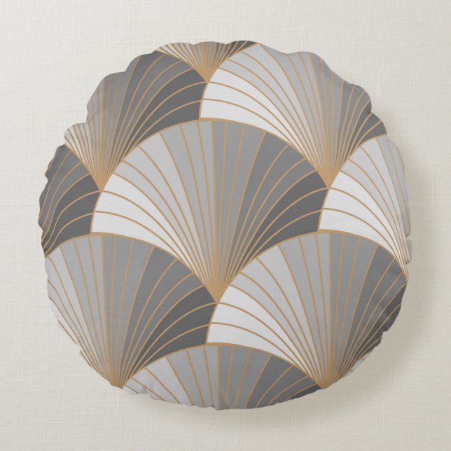 Grey elements with gold outline. seamless pattern. round cushion (Front)