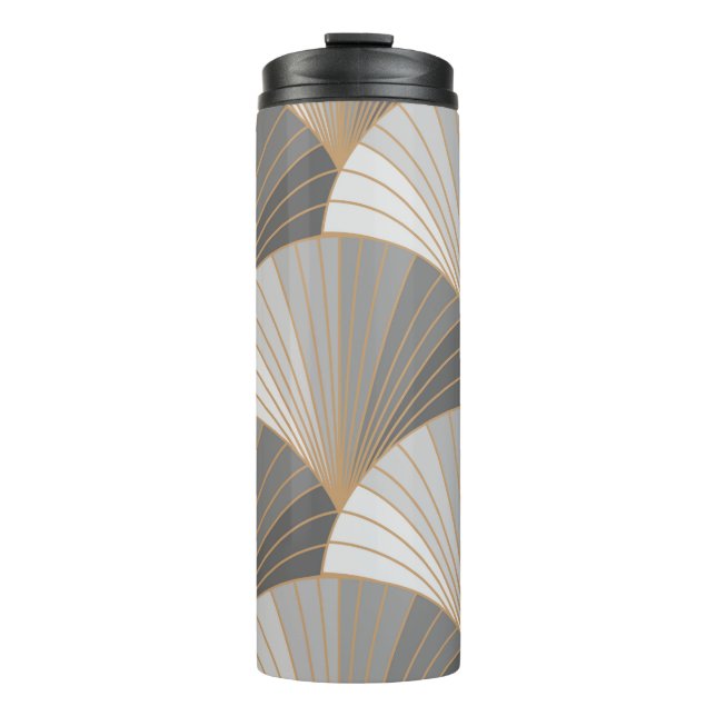 Grey elements with gold outline. seamless pattern. thermal tumbler (Front)