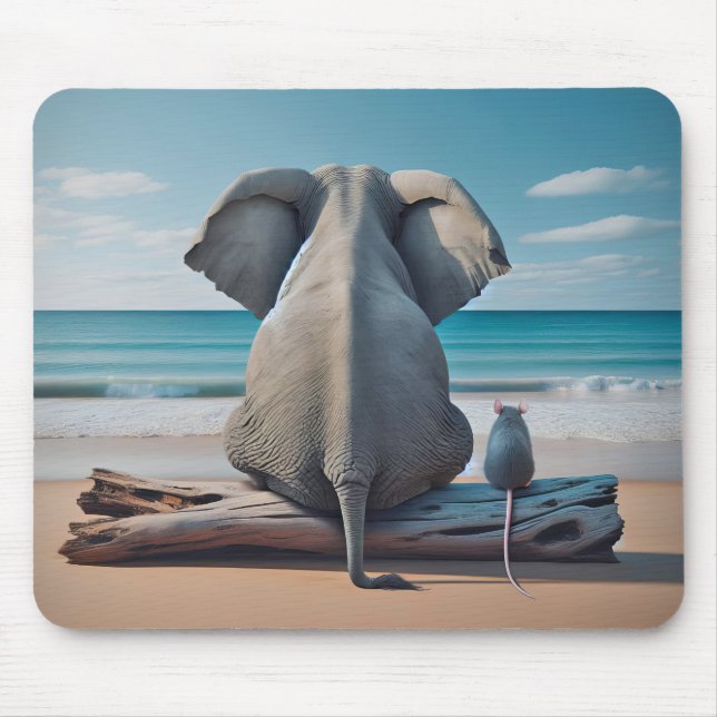 Grey Elephant and Mouse On Beach Log Mat (Front)