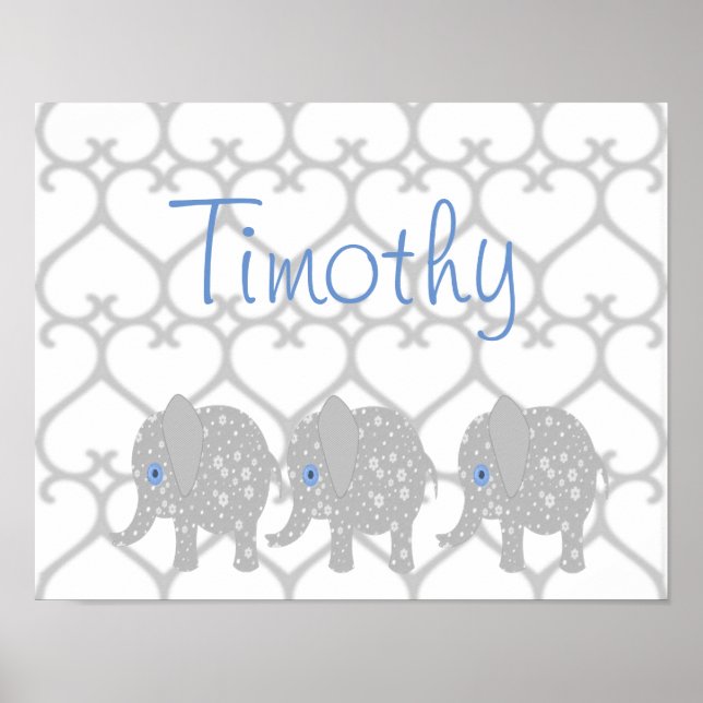 Grey Elephant Baby Nursery Art Poster (Front)