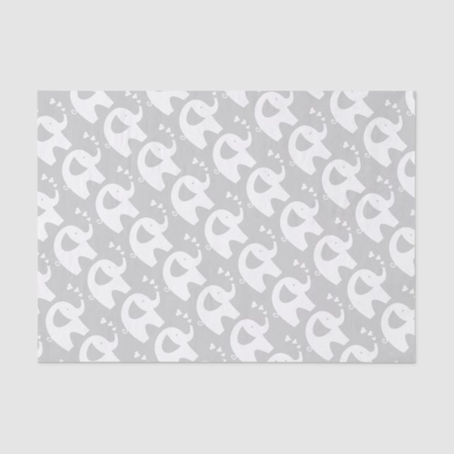 Grey elephant baby shower gift tissue paper (Front)