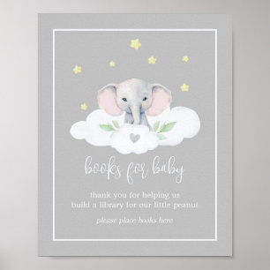 Grey Elephant Baby Shower Sign Books for Baby