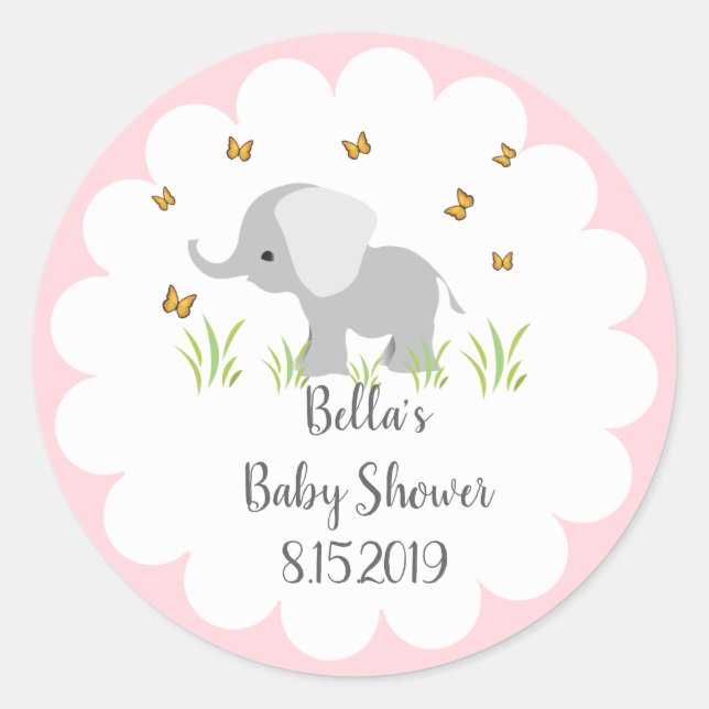 Grey Elephant Baby Shower Sticker (Front)