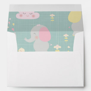 Grey Elephant Balloon Green Simple Baby Shower Envelope