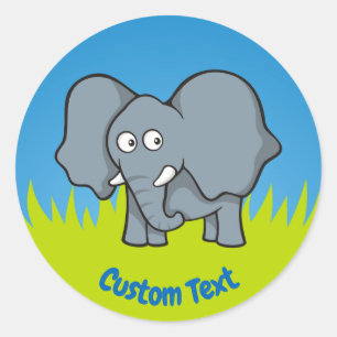 Grey elephant cartoon classic round sticker