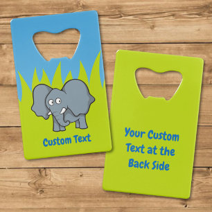 Grey elephant cartoon credit card bottle opener