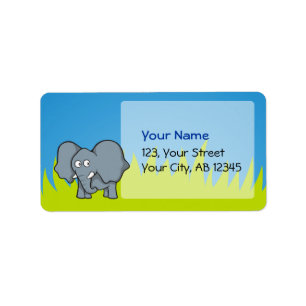Grey elephant cartoon label