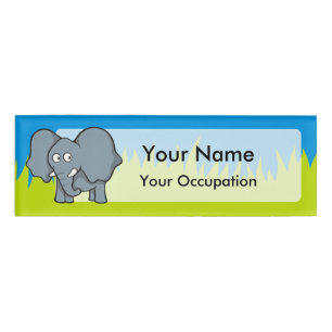 Grey elephant cartoon name tag