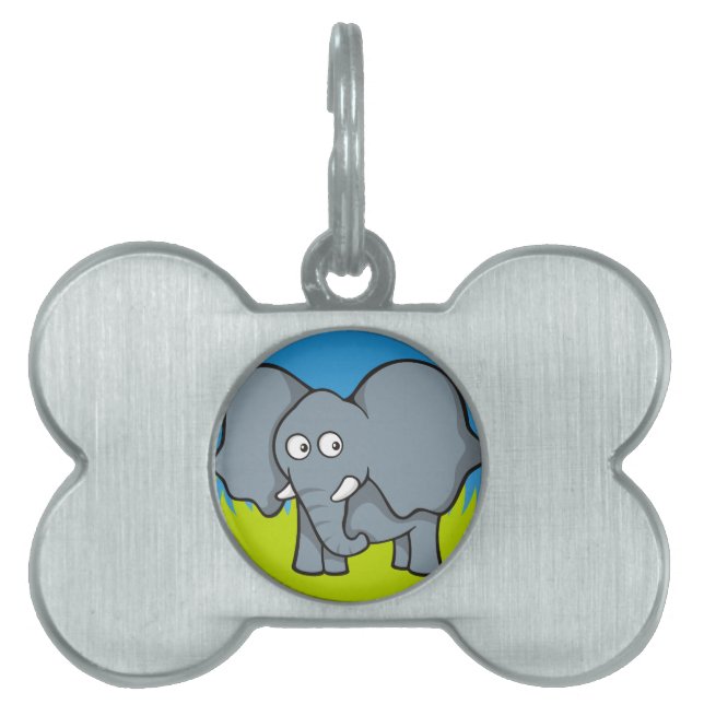 Grey elephant cartoon pet name tag (Front)