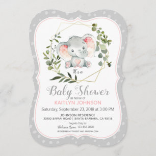 Grey Elephant Modern Baby Shower Invitation