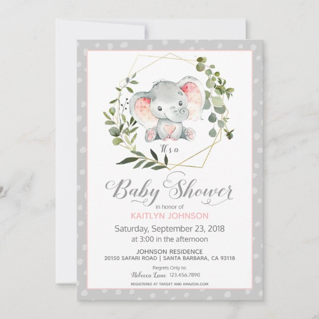 Grey Elephant Modern Baby Shower Invitation (Front)