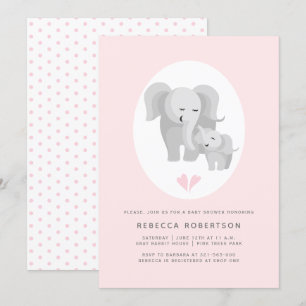 Grey elephant mother& baby boy shower pink invitation