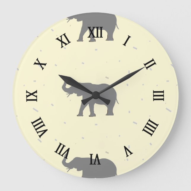 Grey elephant silhouette large clock (Front)