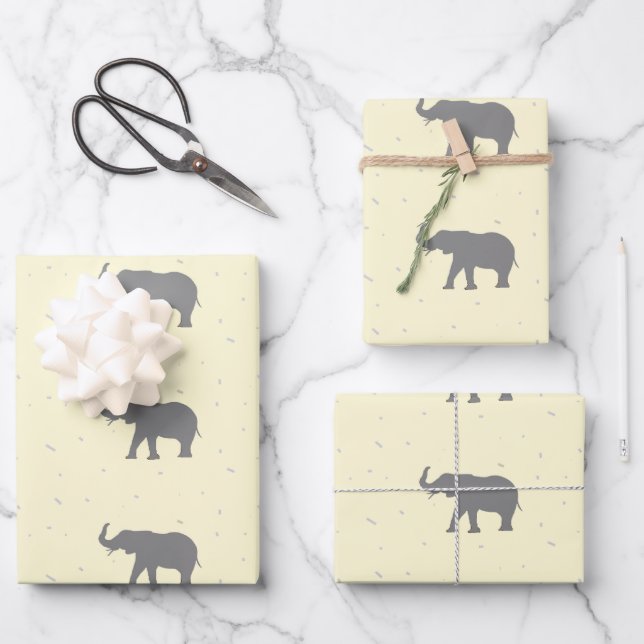 Grey elephant silhouette pattern wrapping paper sheet (Front)