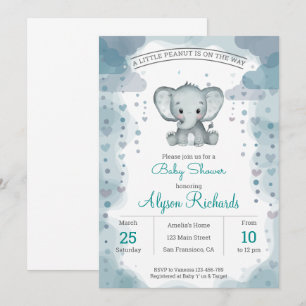 Grey Elephant Watercolor Baby Shower Invitation