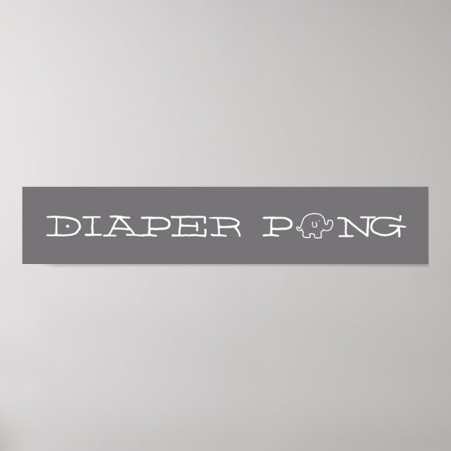 Grey Elephants Diaper Pong Game Sign (Front)