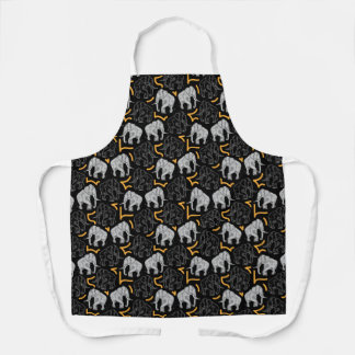 Grey elephants on a black background apron