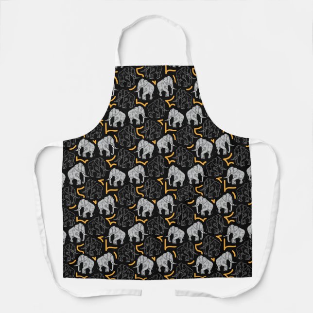Grey elephants on a black background apron (Front)