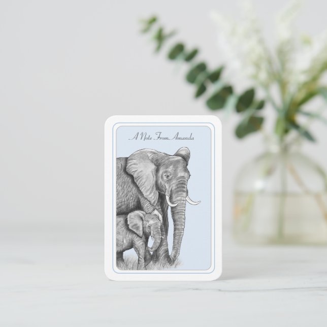 Grey Elephants Personalised Flat Note Card (Standing Front)