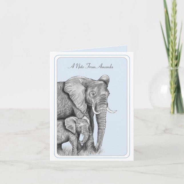 Grey Elephants Personalised Flat Note Card (Front)