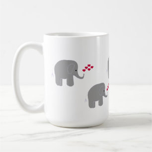 Grey Elephants with Sprays of Red Hearts Coffee Mug