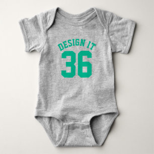 Grey & Emerald Green Baby Sports Jersey Design Bodysuit
