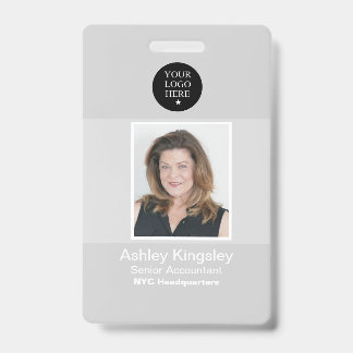 Grey Employee Photo Badge Corporate barcode ID Badge
