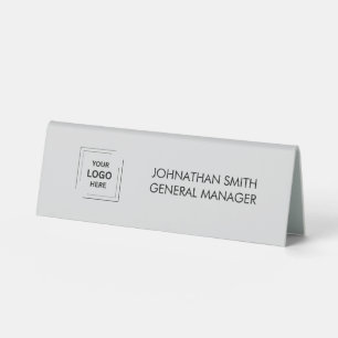 Grey Employee Staff Business Logo Nameplate Table