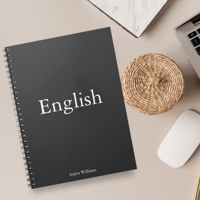 Grey English Personalised Educational  Notebook (Take you notes with this elegant notebook that is minimalist in style. )