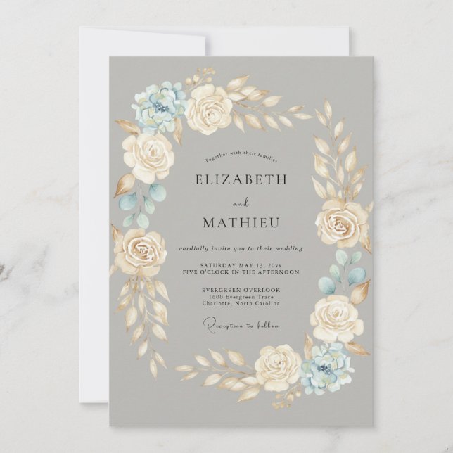 Grey Ethereal Winter Wedding Invitation (Front)