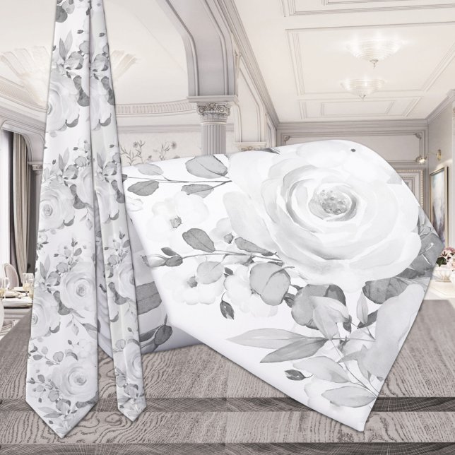 Grey Eucalyptus White Peony Wedding Floral Tie (Creator Uploaded)