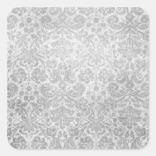 Grey faded damasks pattern square sticker (Front)