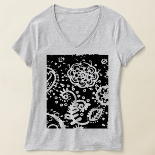 Grey Faded Floral Black Basic T-shirt, SMALL T-Shirt