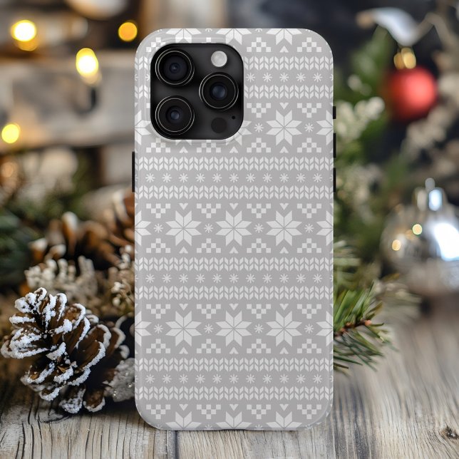 Grey Fair Isle Christmas Sweater Pattern Case-Mate iPhone Case (Creator Uploaded)