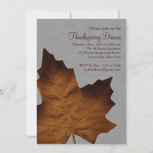 Grey Fall Maple Leaf Thanksgiving Dinner Invitation