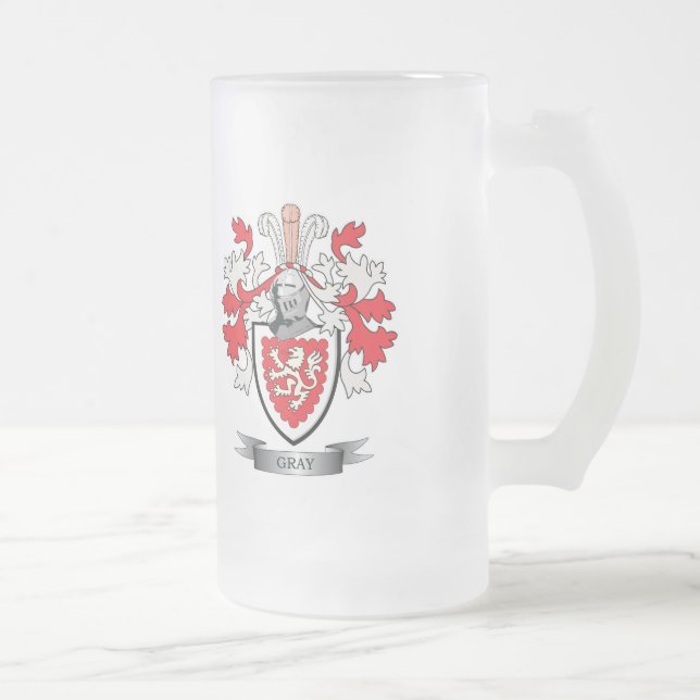 Grey Family Crest Coat of Arms Frosted Glass Beer Mug (Right)