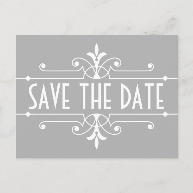 Grey Fancy Ornamental Save the Date Postcard (Front)