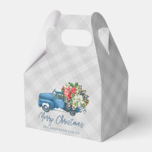 Grey Farmhouse Plaid Vintage Blue Truck Christmas Favour Box
