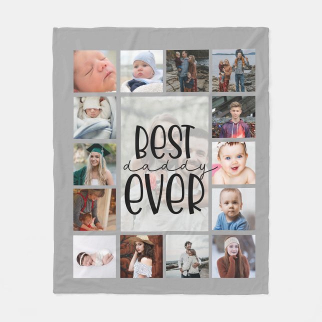 Grey fathers day photo collage Fleece Blanket (Front)