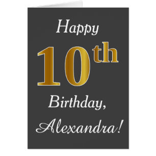 Grey, Faux Gold 10th Birthday + Custom Name