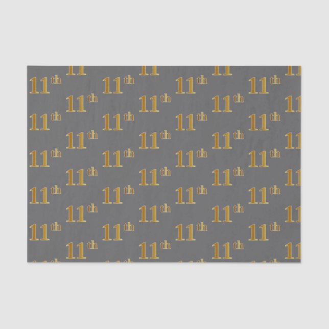 Grey, Faux Gold 11th (Eleventh) Event Tissue Paper (Front)