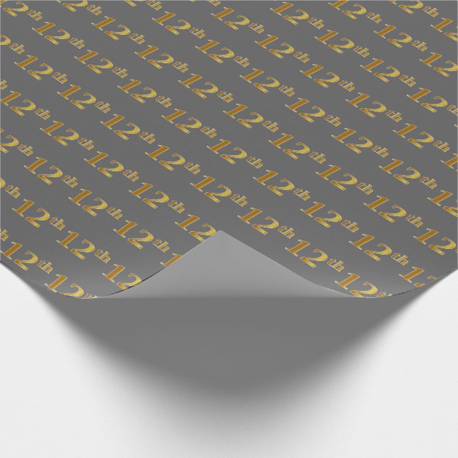 Grey, Faux Gold 12th (Twelfth) Event Wrapping Paper (Corner)