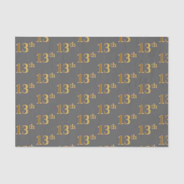 Grey, Faux Gold 13th (Thirteenth) Event Tissue Paper (Front)